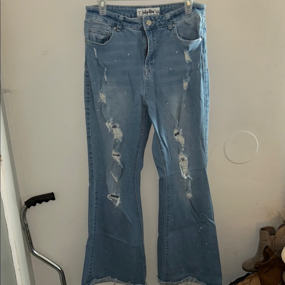 Myra Bag Light Blue Distressed Flare Jeans - Picture 1 of 4